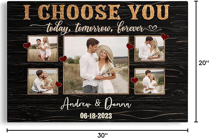 Dem Canvas Personalized Canvas Prints, Custom Photo And Name, I Choose You Forever, Wedding Gifts For Couple Anniversary Wedding Gift For Couples Canvas (30x20)