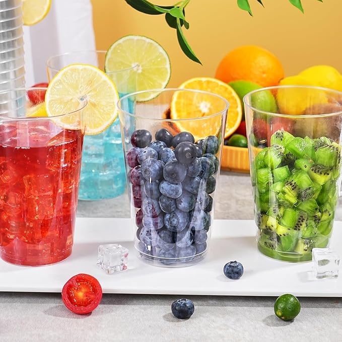 100 Pack 14 oz Clear Disposable Plastic Cups, Clear Plastic Cups Tumblers Cocktail Party Glasses, Elegant Disposable Decoration Cup for Thanksgiving, Wedding
