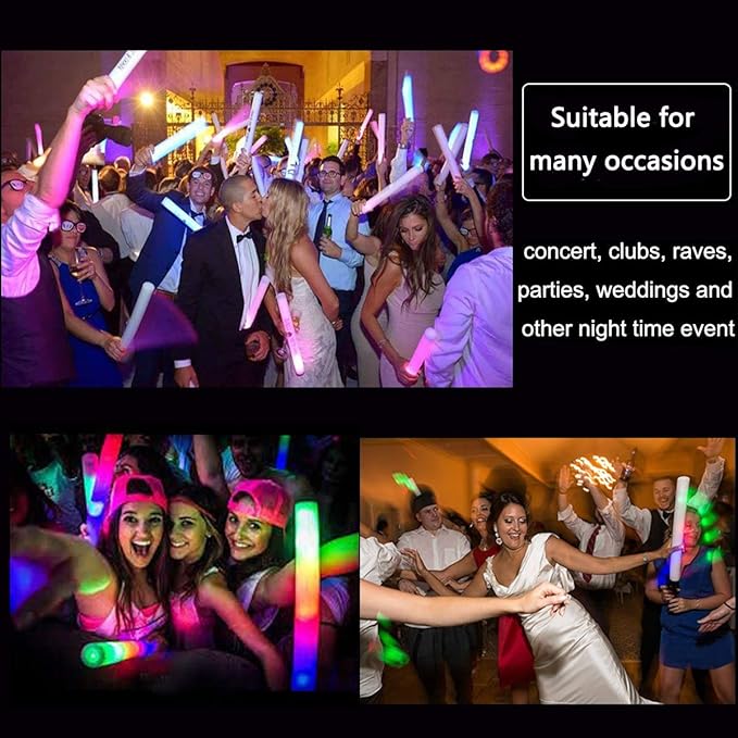 Glow Sticks Bulk - 100 Pcs LED Foam Sticks Glow in the Dark Party Supplies with 3 Modes Flashing Effect, Glow Batons Party Favors for Party Wedding Birthday Concert Halloween Christmas