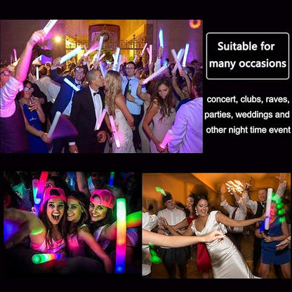 Glow Sticks Bulk - 24 Pcs LED Foam Sticks Glow Batons with 3 Modes Flashing Effect, Glow in The Dark Party Supplies for Party Wedding Birthday Concert Halloween Christmas