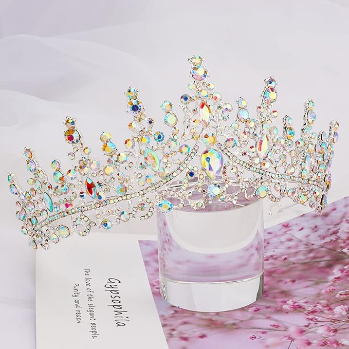 TOBATOBA AB Silver Wedding Tiara for Women Crystal Tiaras and Crowns for Women Wedding Tiaras for Bride Royal Queen Crown Headband Princess Quinceanera Headpieces for Birthday Prom Pageant Party
