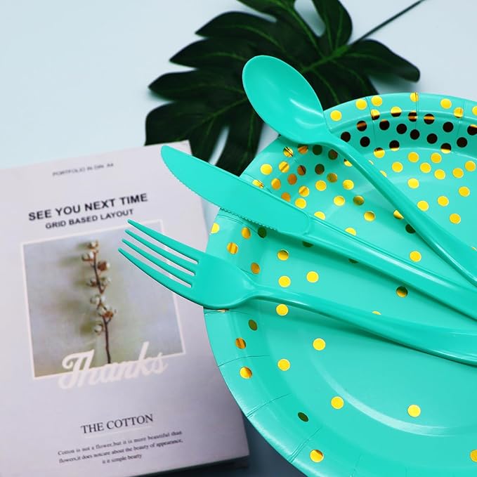 150 Pack Teal Plastic Silverware, Teal Plastic Cutlery Set - 50 Forks and 50 Spoons, 50 Knives for Brithday, Wedding