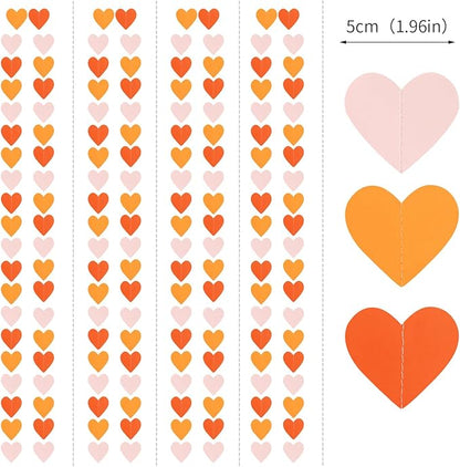 Pink Orange Fall Engagement Party-Decorations Heart-Garland - 52ft Fall Autumn Thanksgiving Harvest Hanging Streamers Banner,Birthday Baby Bridal Shower Wedding Bachelorette Groovy Decor Panduola