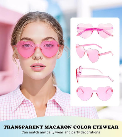 SUNOVELTIES 48 Pcs Heart Shaped Rimless Sunglasses Bulk Light Candy Color Frameless Glasses Colorful Party Eyewear for Women