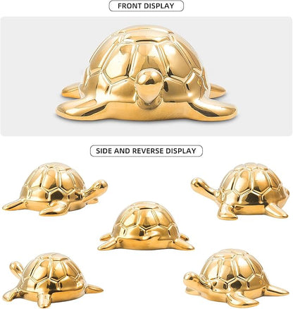 Golden Turtle Statue, Ceramic Turtle Ornament for Home Decor - Gold Tabletop Decoration, Collectible Decor for Elderly, Turtle Sculpture for Bookshelf, Desk, Nightstand