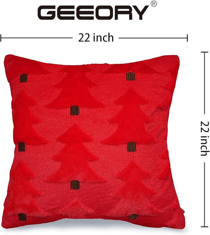 GEEORY Christmas Pillow Covers 22x22 Inch Set of 2, Christmas Decorations Xmas Tree Soft Plush Fluffy Faux Fur Decorative Throw Pillows Farmhouse Winter Cushion Case Red Brown GC035-22