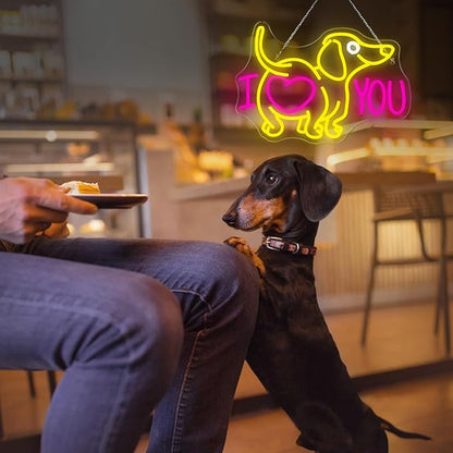 Lucunstar Dog Neon Sign I Love You Neon Signs for Wall Decor Dog LED Light for Pet Shop Wall USB Connectivity Adjustable Brightness Pink LED Sign for Party Decor Gifts for Animal Lover Valentine's Day