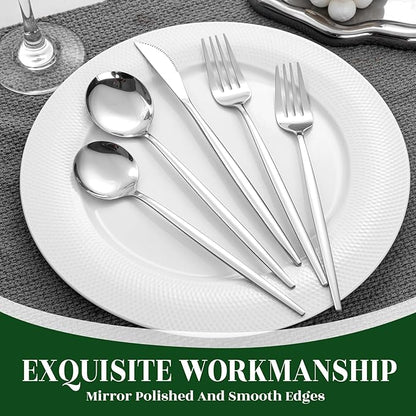 NOCCUR 40-Piece Stainless Steel Silverware Set for 8 - Utensils Set Include Knives Spoons and Forks - Mirror Polished for Home&Party