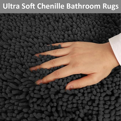 Bathroom Rugs Set Non Slip 3 Piece Bath Mat Washable Chenille Bath Rugs with PVC Backing Bath Carpet,Absorbent Bathroom Mats with Toilet Rug,Bath Mats for Bathroom,Bedroom, Kitchen,Tub,Home Decor