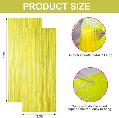 2 Pack Glow in The Dark Party Supplies 3.3 x 6.6 ft Neon Party Decorations Fluorescent Macaron Yellow Tinsel Foil Fringe Curtains Photo Booth Prop Backdrop Streamers Blacklight Party Decor