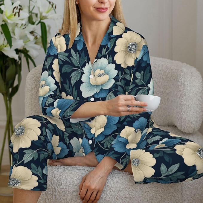 Retro Bee And Floral Women'S Pajama Sets Ultra-Soft Printed Sleepwear