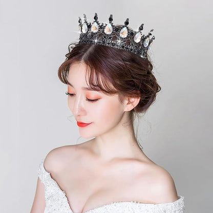 Queen Crown Rhinestone Wedding Crowns and Tiaras for Women Costume Party Hair Accessories Princess Birthday Crown Crystal Bridal Crown (Black & Moonlight Crown)