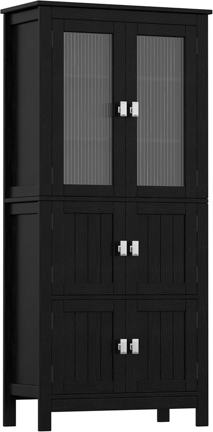 53.1" H Tall Bathroom Storage Cabinet, Bathroom Floor Cabinet with 6 Doors and Adjustable Shlef, Linen Cabinet, Pantry Cabinet for Living Room, Kitchen, Entryway, Black