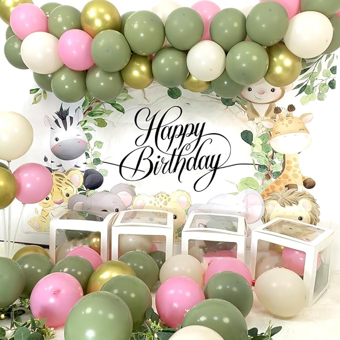 Pink and Green Balloons Sage Green Pink Metallic Gold Balloons Latex Balloon for Party Decorations Adult-oriented Parties as Weddings Celebrations Business Events and Family Gatherings.