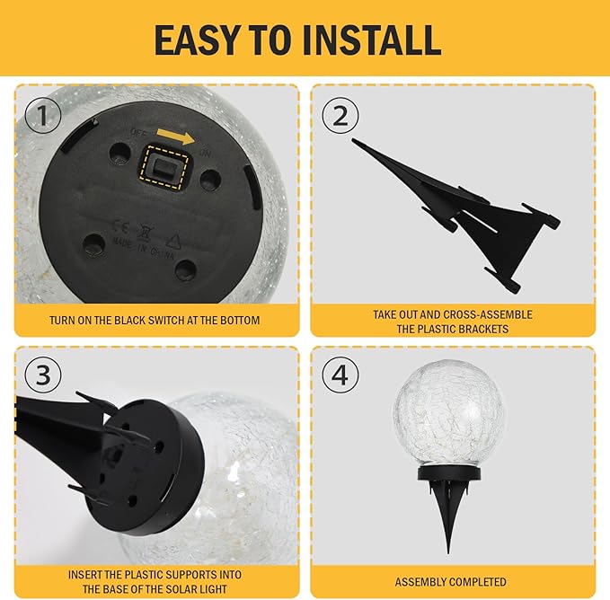 HOTEAGLE Solar Globe Lights Outdoor Waterproof-Large 2-Pack Solar Balls Garden-Cracked Glass Ball Solar Lights Outdoor-Solar Orbs Outside Decor Garden Patio & Lawn Backyard Decor