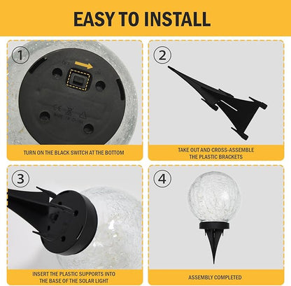 HOTEAGLE Solar Globe Lights Outdoor Waterproof-Large 2-Pack Solar Balls Garden-Cracked Glass Ball Solar Lights Outdoor-Solar Orbs Outside Decor Garden Patio & Lawn Backyard Decor