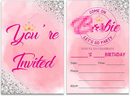 Soiceu Pink Girl Birthday Party Invitations with Envelopes Set of 20 Pink Girls Birthday Party Invites Fill in Blank