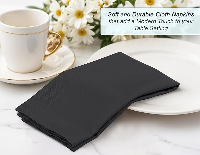 Zoyer Cloth Napkins Set of 12, 18x18 Inches Cotton Enrich Napkins Cloth ‎Washable, Soft & Durable Dinner Napkins for Parties, Wedding, Christmas, ‎Thanksgiving & Everyday Use - Black
