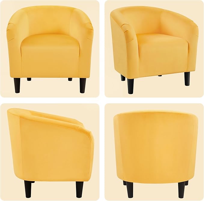 Yaheetech Barrel Chairs, Velvet Accent Chairs with Soft Padded Armrest for Living Room Bedroom Waiting Room Office, Set of 2, Yellow