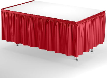 Exquisite Ruffle Table Skirt Red 48 Pack 14 Ft Long Table Skirts for Rectangle Tables 6ft Plus or Round Tables Skirts with Adhesive Strip for Gender Reveal Decor & Happy Birthday Parties