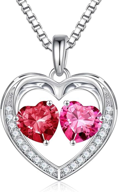Iefil Christmas Gifts for Women Wife - 925 Sterling Silver Heart Birthstone Necklace, Anniversary Birthday Gifts for Women Wife Girlfriend Mom, Birthstone Jewelry Gift for Her