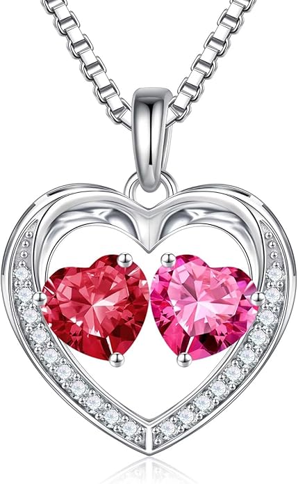 Iefil Christmas Gifts for Women Wife - 925 Sterling Silver Heart Birthstone Necklace, Anniversary Birthday Gifts for Women Wife Girlfriend Mom, Birthstone Jewelry Gift for Her