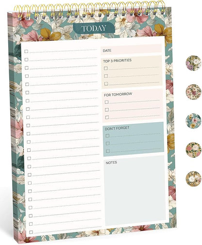 Taja To Do List Notepad - To Do List Notebook for Work with 52 Sheets, 9.8" x 6.5", Undated Daily Planner Perfect for Daily Tasks and Goal Setting, Notepad Suitable for Office, Home & School - Teal Petals