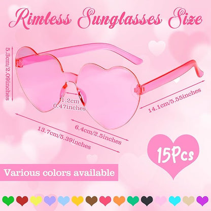 PLULON Heart Sunglasses for Women 5/12/25 Pcs, Heart Glasses Valentine Day Rimless Shaped Candy Color Fun Glasses Party Favor