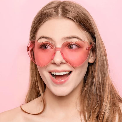 SUNOVELTIES 18 Heart Shape Rimless Sunglasses Transparent Candy Color Party Glasses Colored Eyewear for Women