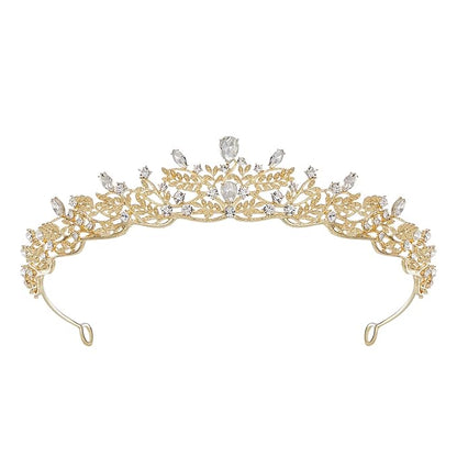 SWEETV Gold Tiara Crown for Women,Princess Tiaras for Girls,Crystal Retro Hair Accessories for Wedding Birthday Prom Pageant Quinceanera