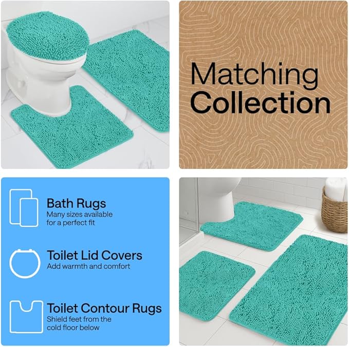 GORILLA GRIP Bathroom Rug Sets, Soft Chenille 2 Piece Area Rugs Set, Toilet Base Mat and 30x20 Carpet, Absorbent Microfiber Washable Mats Dry Quickly, Home Décor and Bath Room Accessories, Turquoise