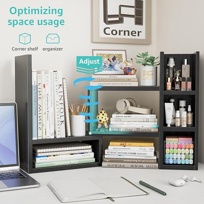 Desk Shelves Desktop Organizer Shlef - Black Office Organization for Top of Desk Organizers and Accessories Corner Bookshelf Table Top Shelving Small Hutch Decorations for Office
