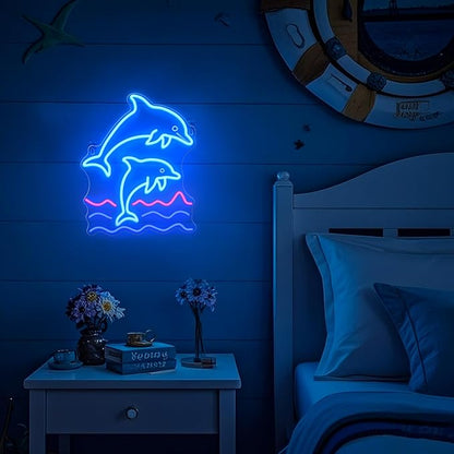 Dolphin Neon Sign, Dolphin Lamp Wall Decor, Dimmable Birthday Party Decorations for Home, Patio, Garden, Bars, Restaurants, Hotels, Stores, Clubs, Gift for Friends Family and Kids