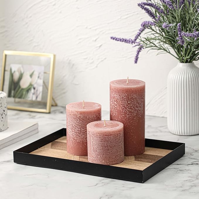 3x3 Inch Brown Pillar Candles Set of 3 - Unscented Candles, Long Clean Burning, Large Big Candle, Smokeless Dripless Pillar Candle for Dinner Table, Wedding, Home, Bathroom, Rustic Decor