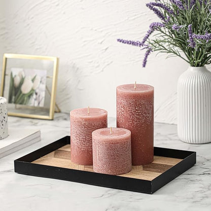 3x4 Inch Reddish Brown Pillar Candles Set of 3 - Unscented Candles, Long Clean Burning, Large Big Candles, Smokeless Dripless Pillar Candles for Dinner Table, Wedding, Home, Bathroom, Rustic Decor