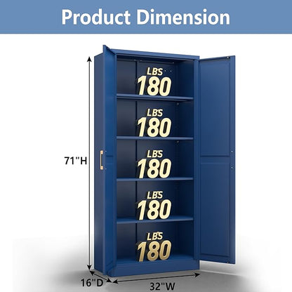 Kitchen Pantry Cabinet, 71 Inch Tall Metal Pantry Cabinet with Doors and Adjustable Shelves, Freestanding Food Cupboard, Storage Cabinets for Dining, Living Room, Navy Blue, Assemble Required