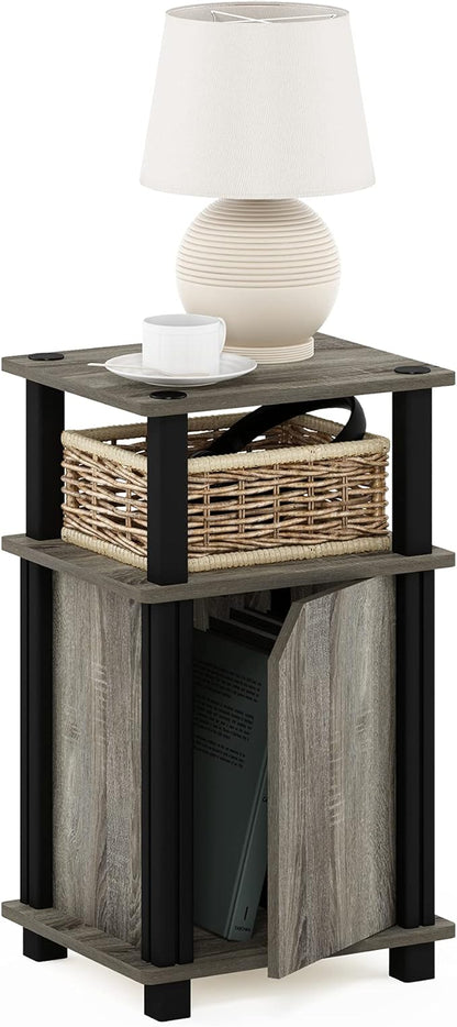 Furinno Brahms 3-Tier End Side Sofa Table/Nighstand with Door, 1-Pack, French Oak/Black