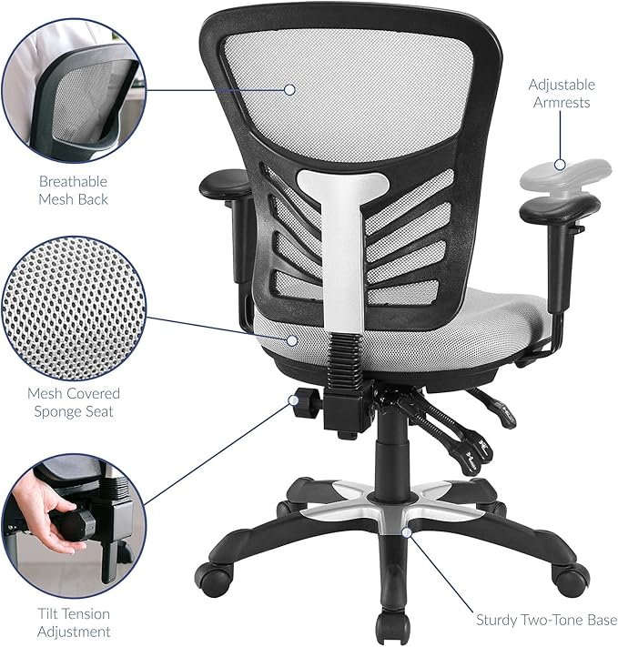 Modway EEI-757-GRY Articulate Ergonomic Mesh Office Chair in Gray