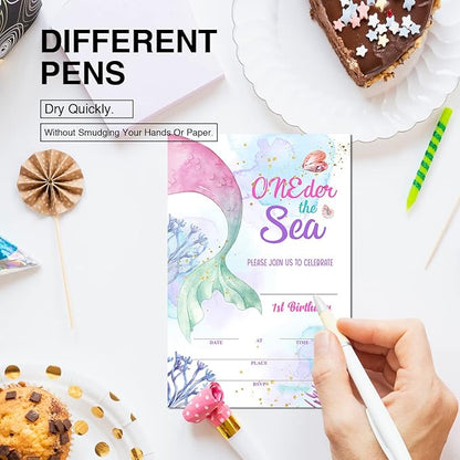 Soiceu Cute Little Mermaid 1st Birthday Party Invitations with Envelopes Set of 20 Girl Oneder the Sea Mermaid 1 Year Old First Birthday Party Invites Fill in Blank
