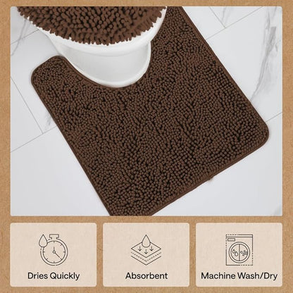 GORILLA GRIP Bathroom Rug Sets, Soft Chenille 2 Piece Area Rugs Set, Toilet Base Mat and 30x20 Carpet, Absorbent Microfiber Washable Mats Dry Quickly, Home Decor and Bath Room Accessories, Brown
