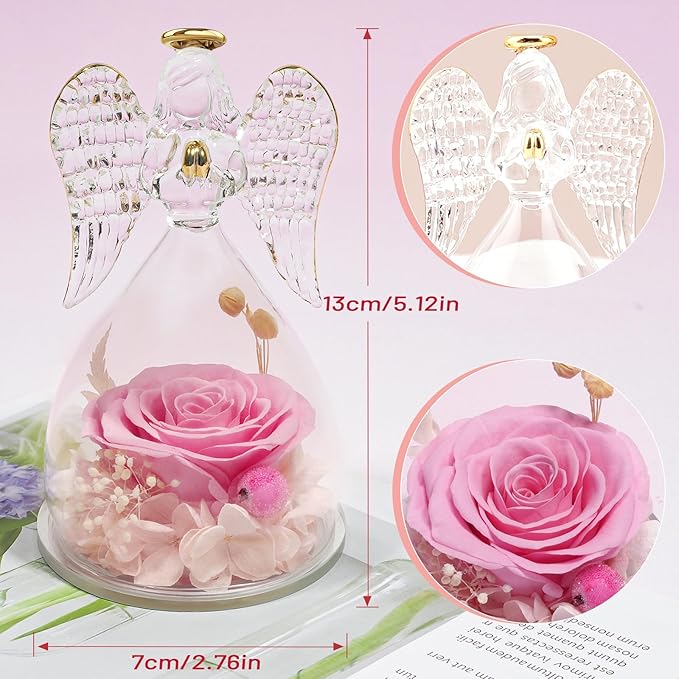 Miofula Preserved Flower Rose Birthday Gifts for Mom, Angel Figurines with Forever Real Rose Gifts for Her Mom Grandma, Angels Gifts for Mothers Day Christmas Anniversary Thanksgiving Birthday Gifts