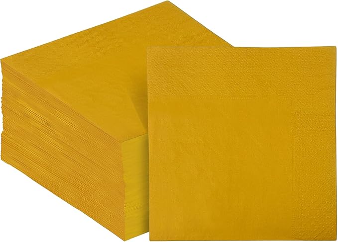 Ginger Yellow Cocktail Napkins 5 * 5inch disposable Beverage Napkin paper for Cocktail, Wedding, Dinner，Birthday Party Dessert Wine Paper Napkins（ 120 Count）