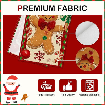 Christmas Gingerbread Table Runner 13x72 in Winter Table Runner Burlap Farmhouse Dining Tables Decoration with Candy Canes Red Green Christmas Design Holiday for Kitchen Dining Party Decor