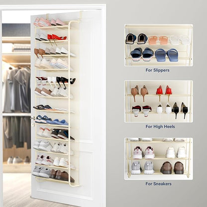 Whitmor 36 Pair Over The Door Shoe Organizer, 12 Tier Hanging Shoe Organizer, Heavy Duty Metal & Mesh Shoe Holder, Hanging Shoe Rack for Closet Organizer & Storage, 69"L x 21.7"W x 7.5"H, Beige