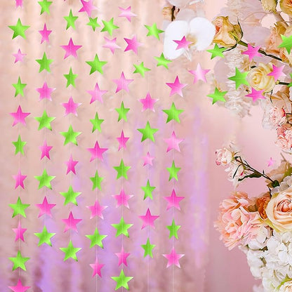 Patelai Glitter Star Garland Banner Christmas Decor 130 Feet Star Hanging Bunting Banner Twinkle Backdrop for Homecoming Classroom Wedding Birthday Halloween Party Supplies(Pink,Green)