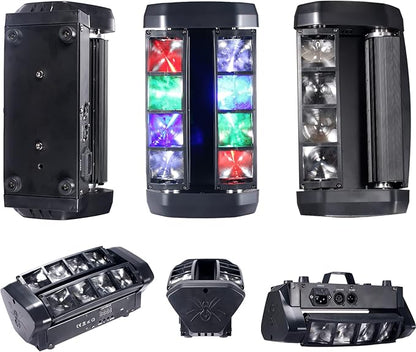 LED Mini Spider Moving Head Light 8x5W Beam Stage Lights RGBW Sound Activated DMX-512 Control for DJ Party Bar Disco Show Wedding Event Stage Lighting