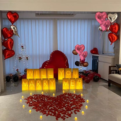 Will You Marry Me Lighted Letters Sign 15pcs Luminary Paper Bags 2200pcs Red Pink Artificial Rose Petals 48pcs Flameless LED Candle Tealight 15pcs Heart Balloons Romantic Night Valentine's Day