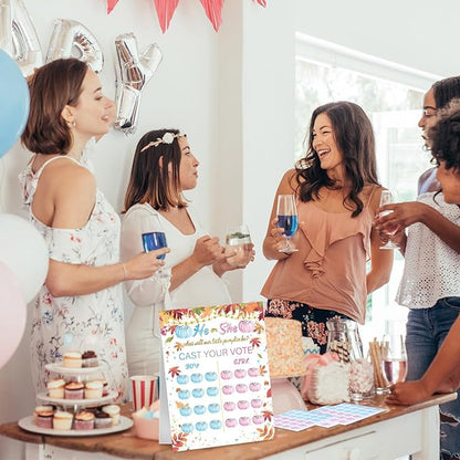Poen Gender Reveal Board with Stand What Will Our Be Gender Reveal Game with 60 Pcs Voting Stickers for Cast Your Vote Guess Game Baby Shower(Warm)