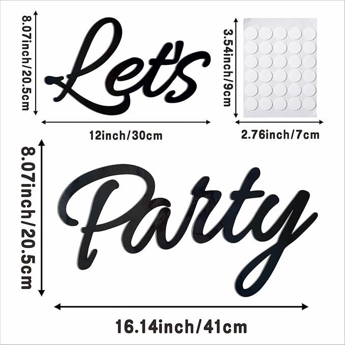 Let's Party Sign for Backdrop Decor Waterproof Lettering for Balloon Arch Garland Birthday Wedding Baby Shower Graduation Bachelorette Party Christmas Celebrate Decorations (Black)