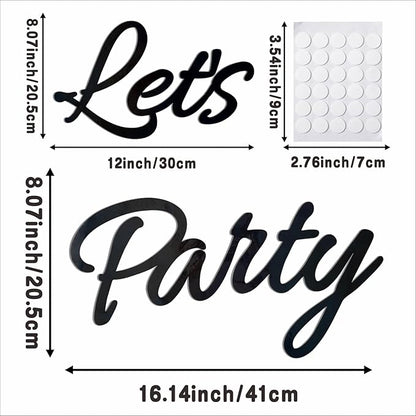 Let's Party Sign for Backdrop Decor Waterproof Lettering for Balloon Arch Garland Birthday Wedding Baby Shower Graduation Bachelorette Party Christmas Celebrate Decorations (Black)
